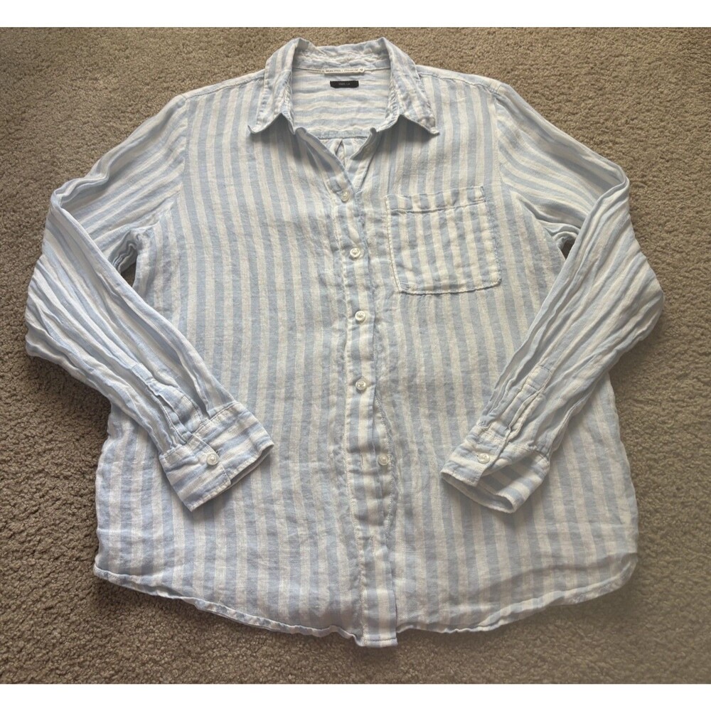 Monoprix 100% Linen Button Down Shirt Women’s Large White Long Sleeve 42